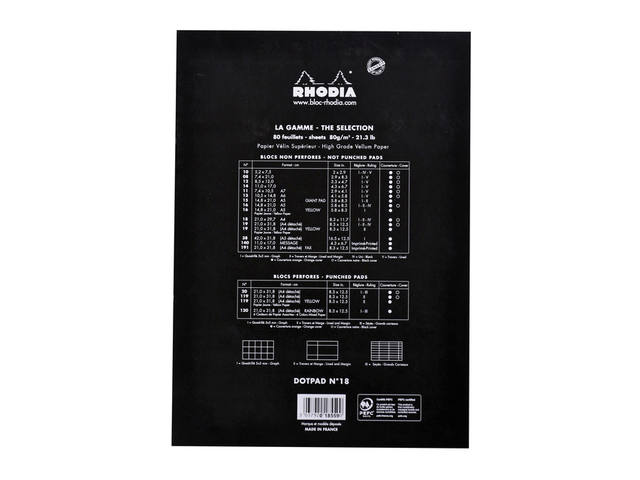 Schrijfblok Rhodia A4 dots 80v 80gr zwart