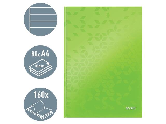 NOTITIEBOEK LEITZ WOW A4 LIJN 80V GROEN