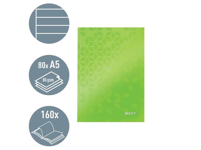 Notitieboek Leitz WOW A5 160blz 90gr lijn groen