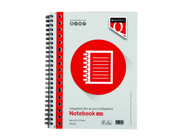 Collegeblok Quantore A5 lijn 17-gaats 160pg 70gr
