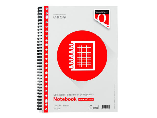 Collegeblok Quantore A4 ruit 5mm 23-gaats 200pg