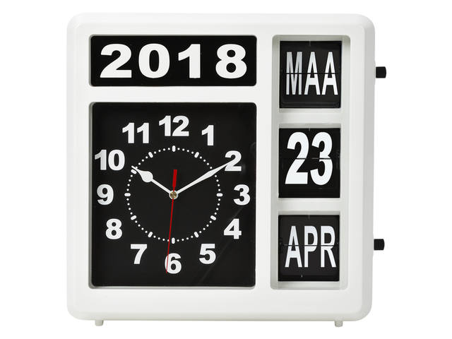 Wandklok Perel Flipover 31cm zwart wit