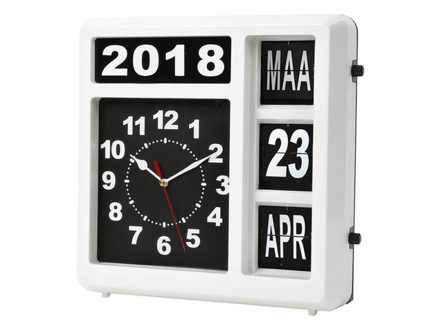 Wandklok Perel Flipover 31cm zwart wit