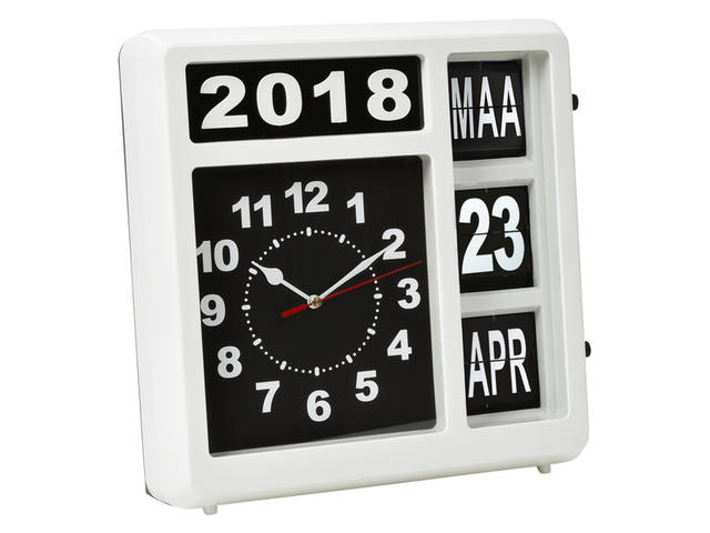 Wandklok Perel Flipover 31cm zwart wit