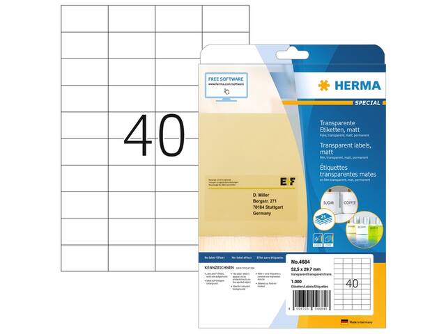 Etiket HERMA 4684 52.5x29.7mm A4 folie transp mat