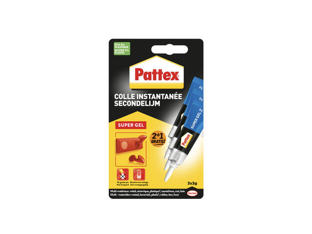 Secondelijm Pattex super gel 3gr blister 2+1