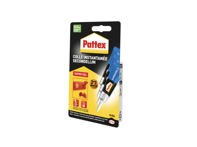 Secondelijm Pattex super gel 3gr blister 2+1