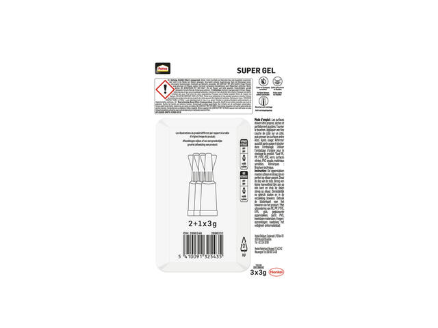 Secondelijm Pattex super gel 3gr blister 2+1