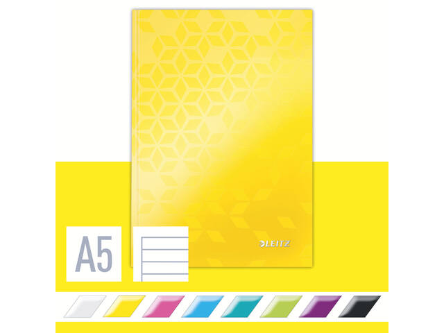 Notitieboek Leitz WOW A5 160blz 90gr lijn geel