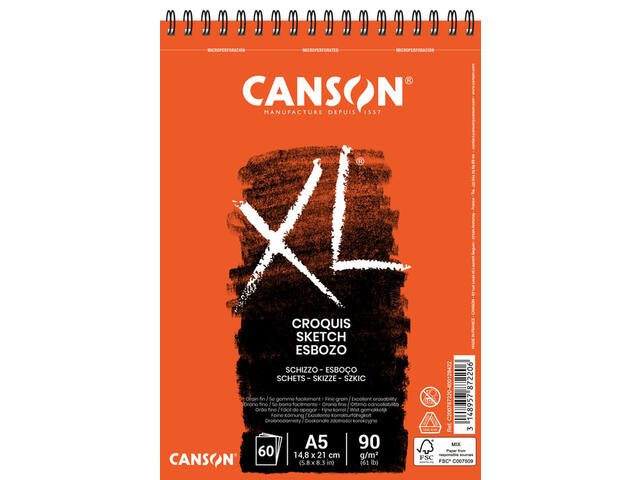 Schetspapier Canson XL Sketch 90gr A5 ivoorwit