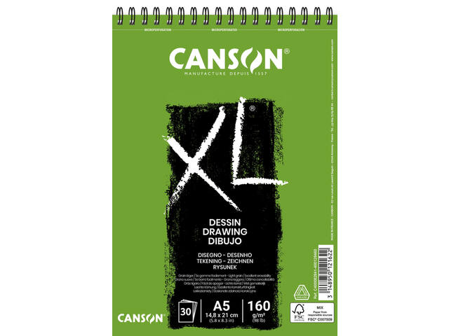 Tekenpapier Canson XL Drawing 30vel 160gr A5 wit