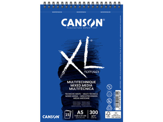 Mixed mediapapier Canson XL Textured 300gr A5 wit