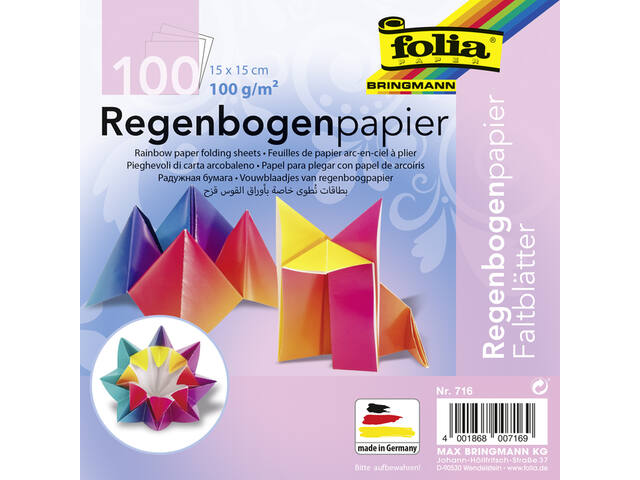 Vouwblaadjes Folia 100gr 15x15cm 100v regenboog