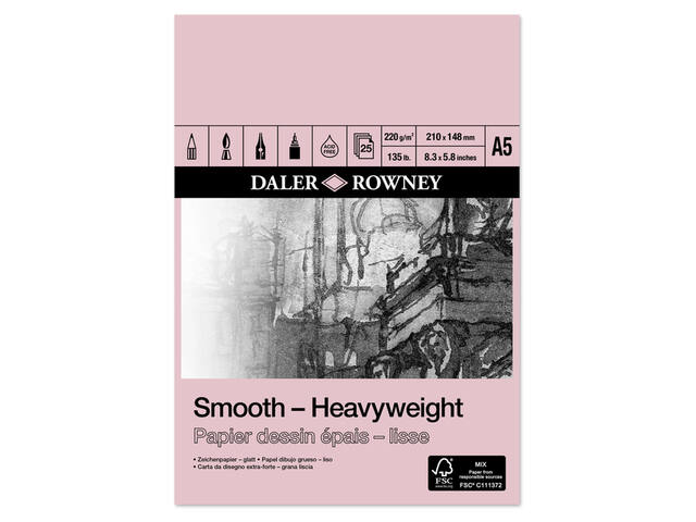 Tekenpapier Daler Rowney Smooth 220gr A5 wit