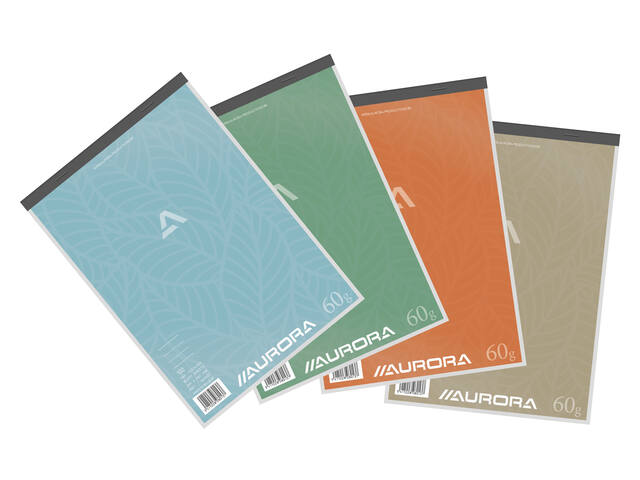 Schrijfblok Aurora A4 lijn 100vel 60gr assorti