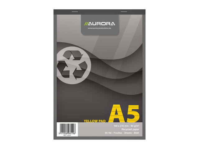Schrijfblok Aurora A5 lijn 80vel 80gr geel