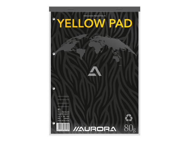 Cursusblok Aurora A4 lijn 4gaats 160pag 80gr geel