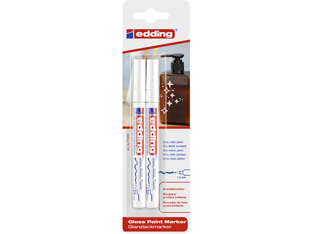 Paintmarker edding 751 oliebasis 1-2mm wit bls 2x