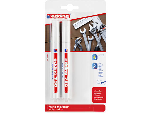 Paintmarker edding 750 oliebasis 2-4mm wit bls 2x