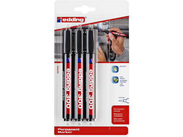 Viltstift edding 300 rond 1.5-3mm blist3 zwart