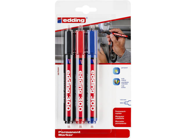 Viltstift edding 300 rond 1.5-3mm blist3 assorti