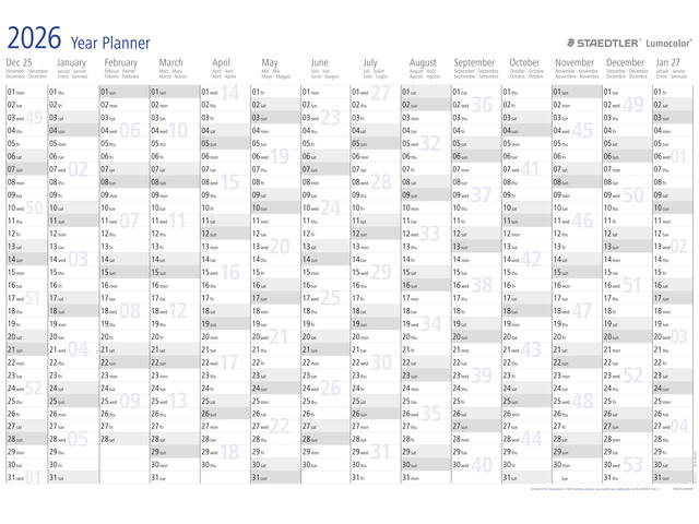 Jaarplanner 2027 Staedtler 84x60cm oprolbaar
