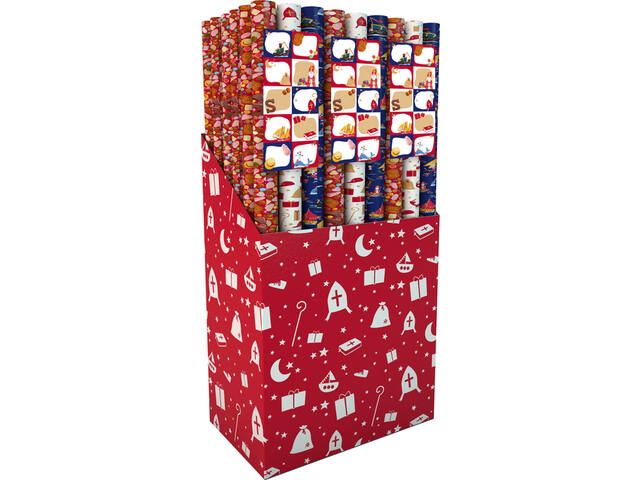 Inpakpapier Sint 200x70cm set a 3 rol+stickervel