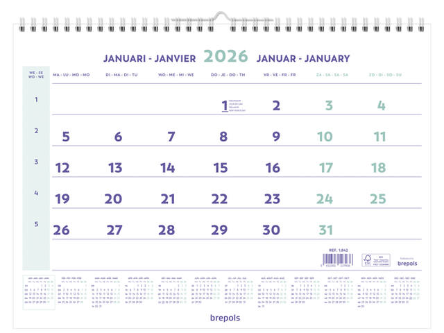 1-Maandskalender 2027 Brepols 43x31.5cm