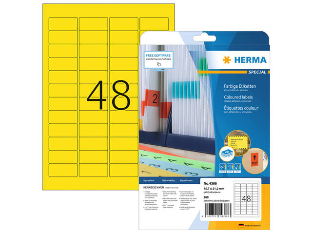 Etiket HERMA 4366 A4 45.7x21.2mm verwijderb geel