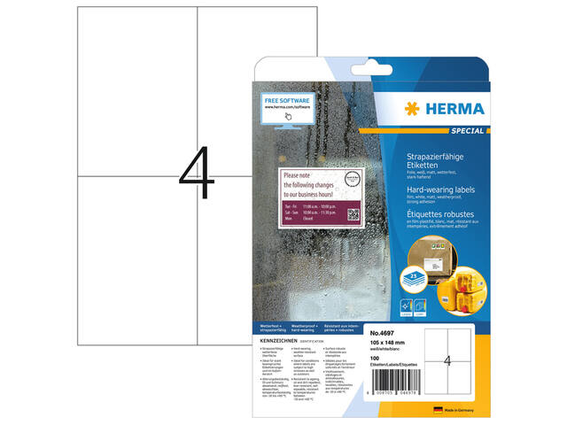 Etiket HERMA 4697 105x148mm A4 weerbestendig wit