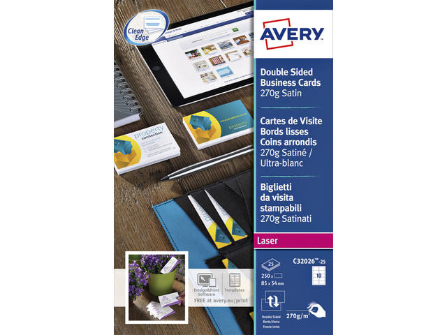 Visitekaart Avery C32026 2-zijdig 85x54 100st