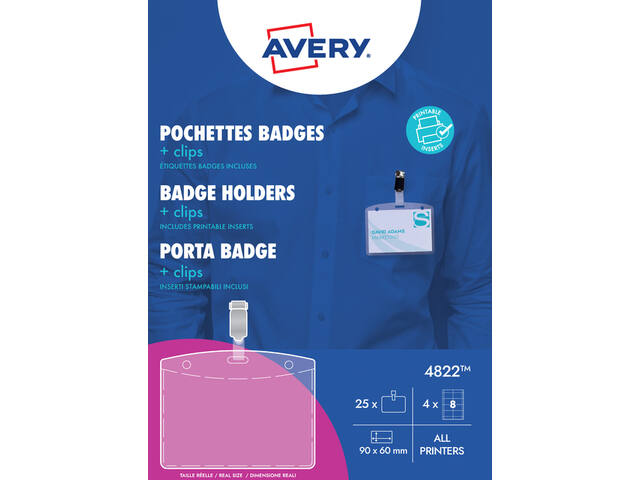 Badge Avery met clip 4822 60x90mm insteekkaarten