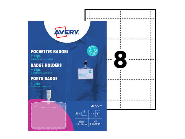 Badge Avery met clip 4822 60x90mm insteekkaarten