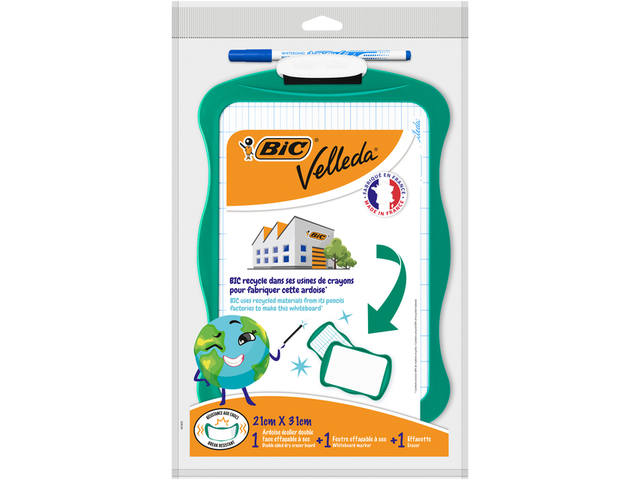 Whiteboard Bic 21x31cm met stift en wisser recycle