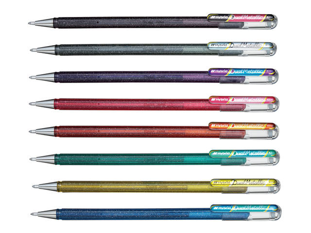 Gelschrijver Pentel K110 Dual M metallic 8st ass