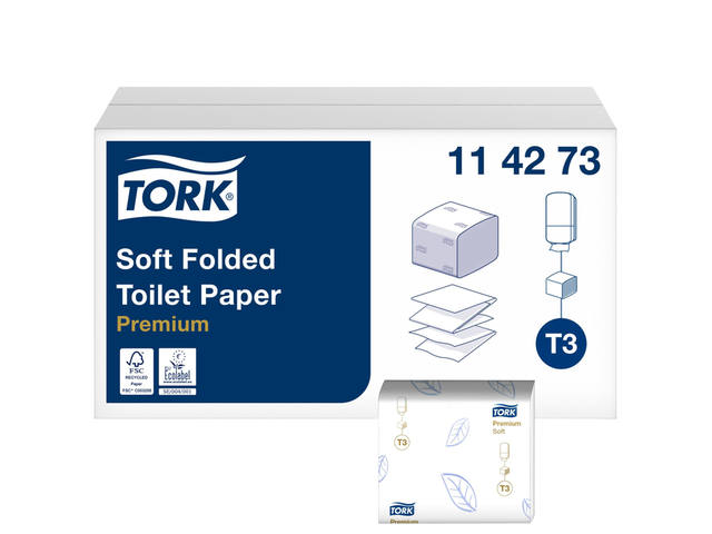 Toiletpapier Tork T3 Premium gevouwen wit 114273