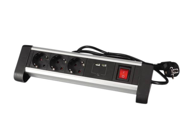 Stekkerdoos Perel  3voudig 2 USB 1.4m zwart