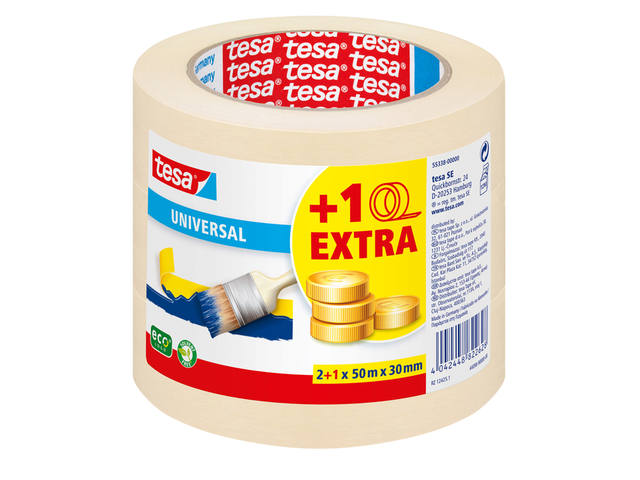 Afplaktape tesa Economy 50mx30mm geel 2+1