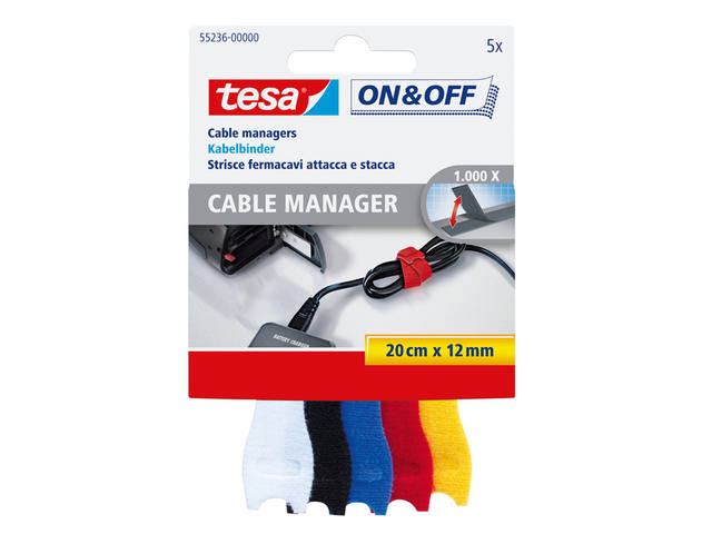 Kabelmanager tesa On Off 12mmx20cm assorti 5st