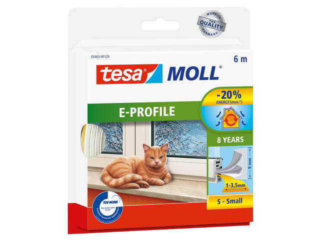 Tochtstrip tesamoll E-profiel zelfkl 6mx9mm wit