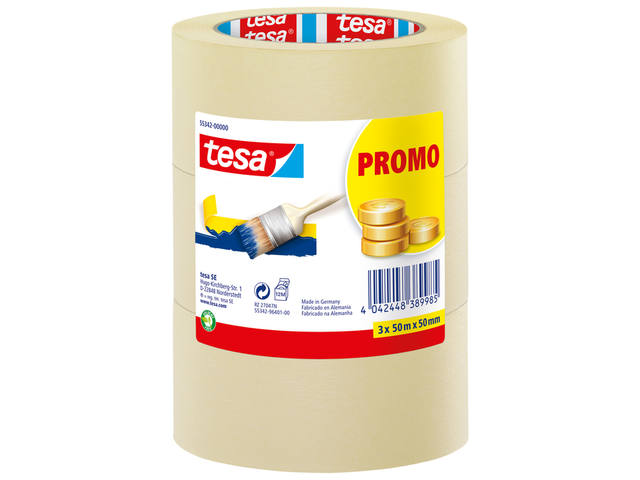 Afplaktape tesa Economy 50mmx50m geel 3 rollen
