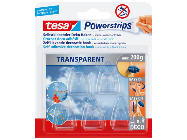 Haak tesa Powerstrips Deco transparant zelfkl 5st