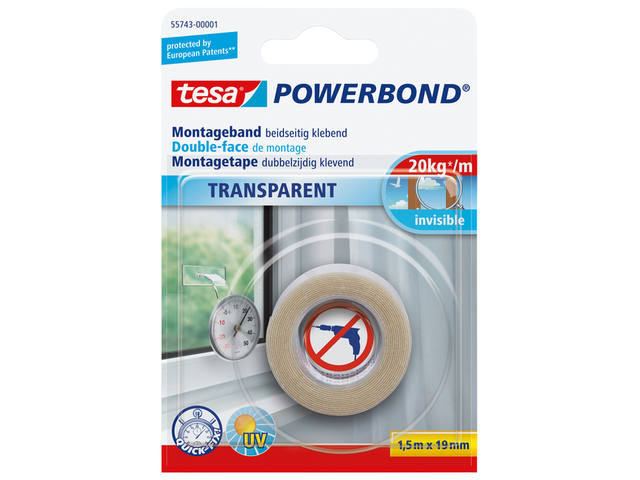 Montagetape tesa dubbelz 1.5mx19mm transparant
