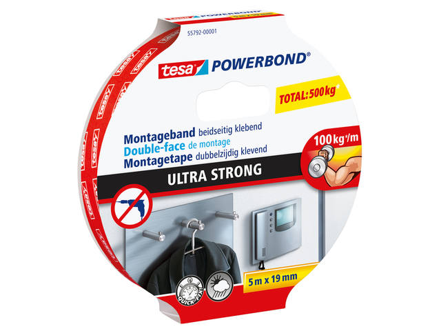 Montagetape tesa Ultra strong dubbelz 5mx19mm wit