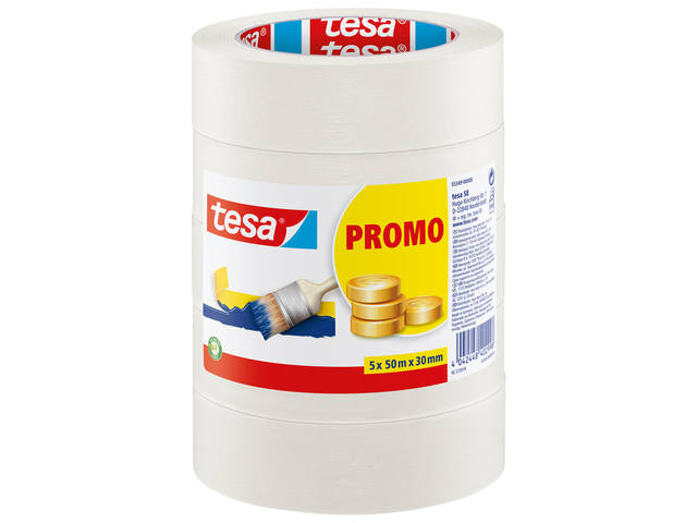 Afplaktape tesa Economy 50mx30mm beige 5 rollen