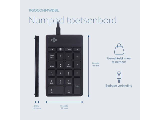 Toetsenbord R-Go Ergonomisch Numpad Break Draad