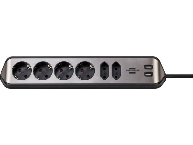 Stekkerdoos Brennenstuhl Estilo 6vdig USB 2m zwart