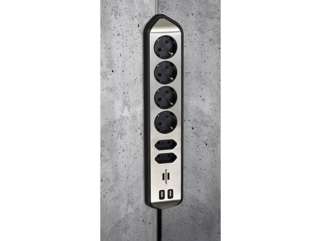 Stekkerdoos Brennenstuhl Estilo 6vdig USB 2m zwart