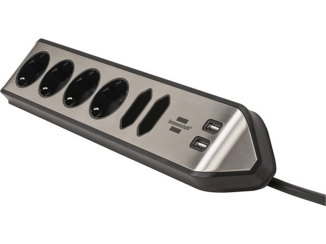 Stekkerdoos Brennenstuhl Estilo 6vdig USB 2m zwart