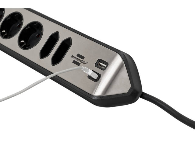 Stekkerdoos Brennenstuhl Estilo 6vdig USB 2m zwart